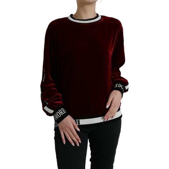 Dolce & Gabbana Bordeaux Velvet Round Neck Pullover Women's Sweater